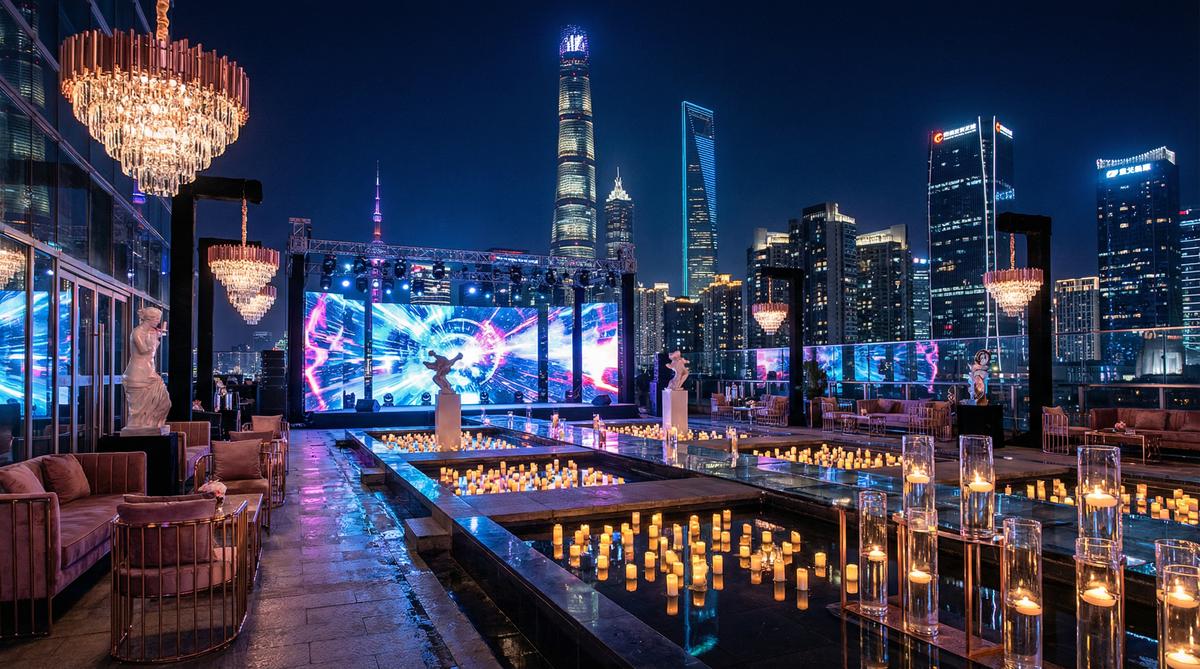 在线看片传媒城市夜景航拍传媒顶层派对实录